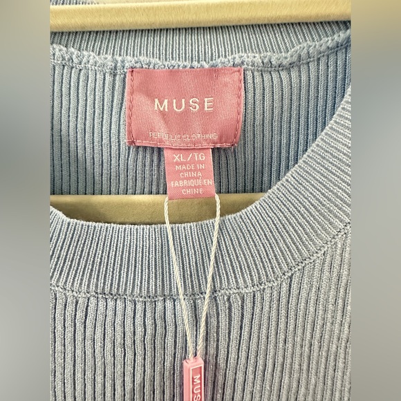 NWT SZ XL Muse Light Blue Ruffle Sleeve Top Knit - Picture 3 of 10